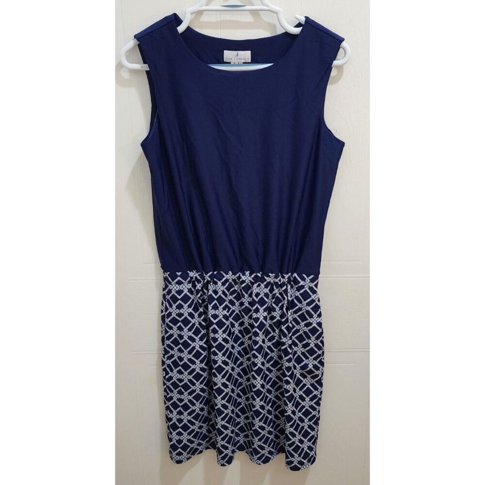 Jude Connally Women's Shift Dress Blue Blouson Top Nautical Print Skirt Sz Small